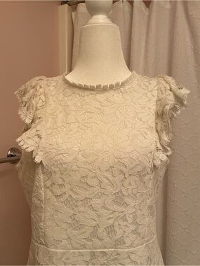 Lace Ruffle Cap Sleeve Mini Dress in Ivory